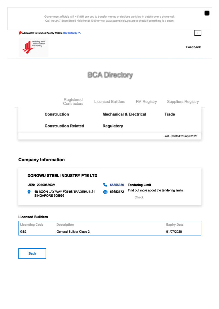 2601 BCA Registration